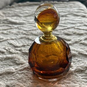 Amber Faceted Glass Perfume Atomizer with Gold Collar